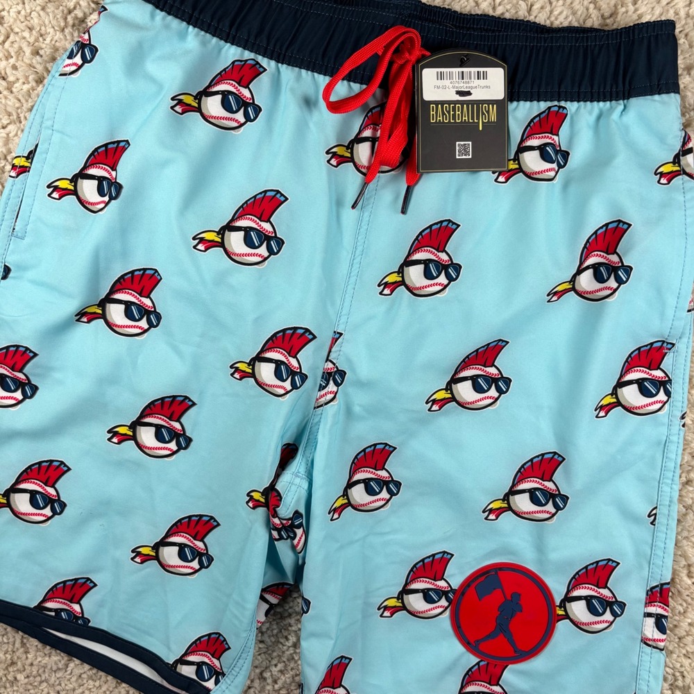 NWT Baseballism Major League Swim Trunks Mens Large Wild Thing Ricky Vaughn Blue